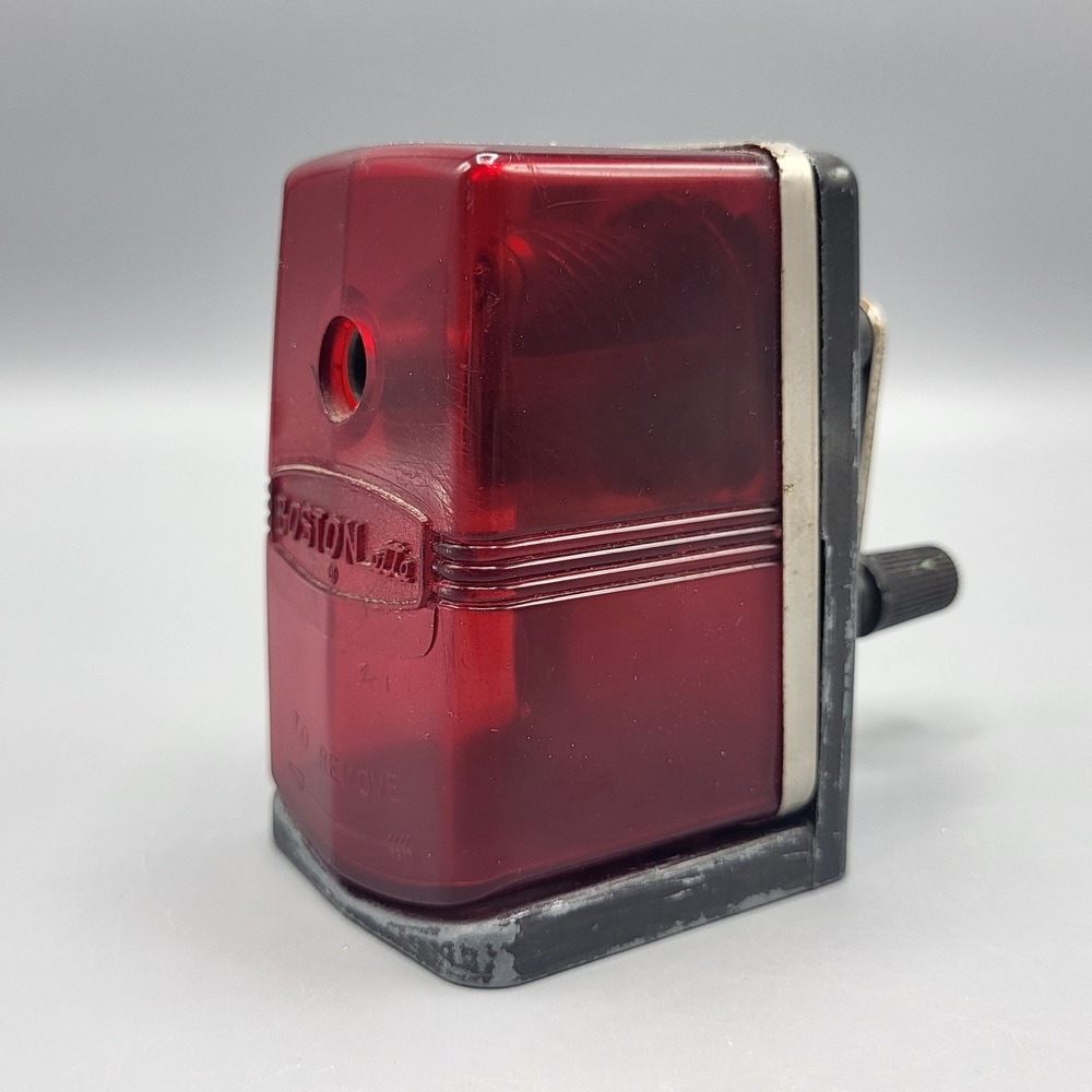 Boston Boston-ette Pencil Sharpener Manual Hand Crank Red Black Vintage
